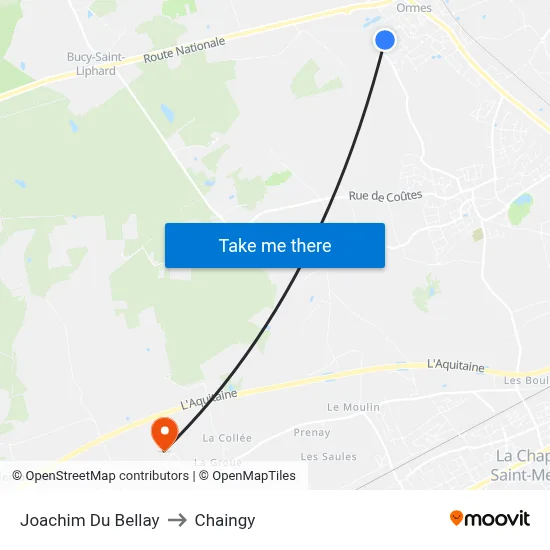 Joachim Du Bellay to Chaingy map
