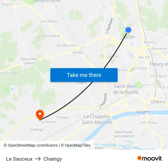 Le Sauceux to Chaingy map
