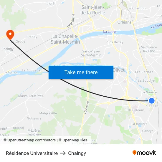 Résidence Universitaire to Chaingy map