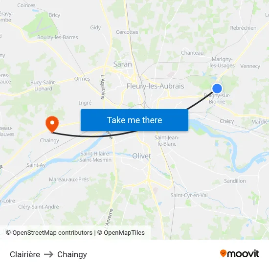 Clairière to Chaingy map