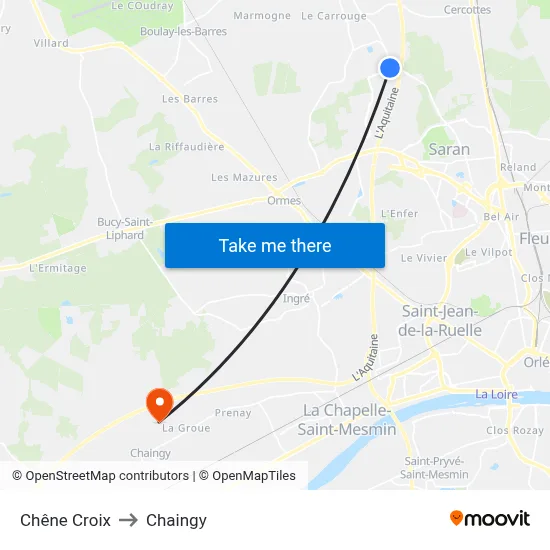 Chêne Croix to Chaingy map