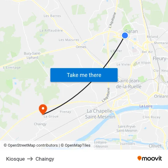 Kiosque to Chaingy map