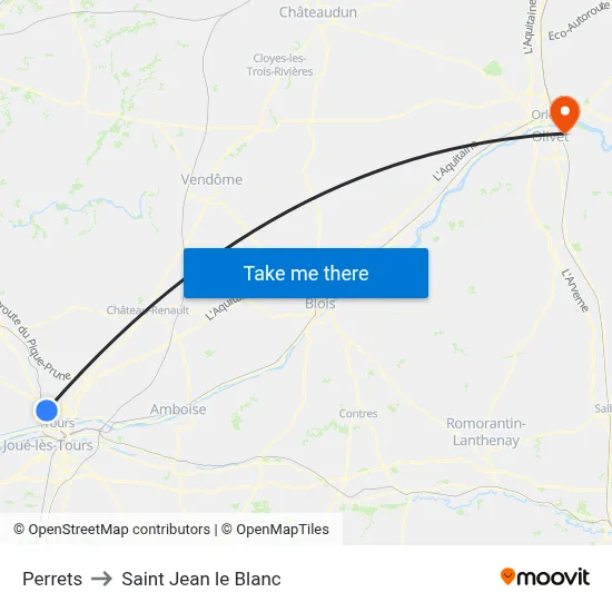 Perrets to Saint Jean le Blanc map