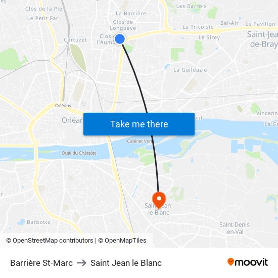 Barrière St-Marc to Saint Jean le Blanc map
