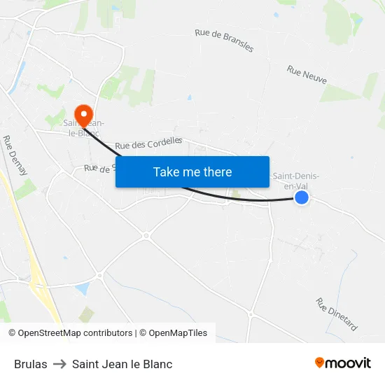 Brulas to Saint Jean le Blanc map