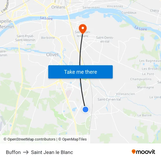 Buffon to Saint Jean le Blanc map