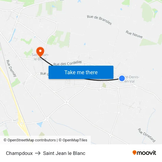 Champdoux to Saint Jean le Blanc map