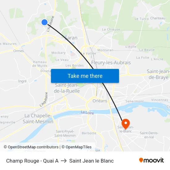 Champ Rouge - Quai A to Saint Jean le Blanc map