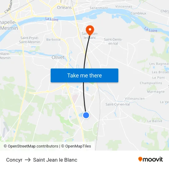 Concyr to Saint Jean le Blanc map