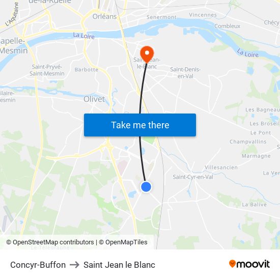 Concyr-Buffon to Saint Jean le Blanc map