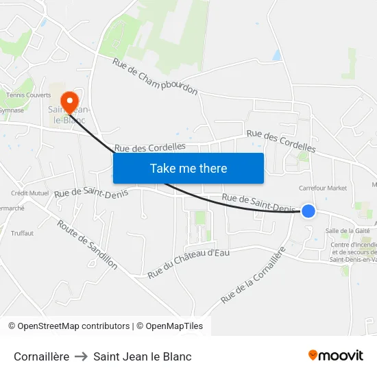 Cornaillère to Saint Jean le Blanc map