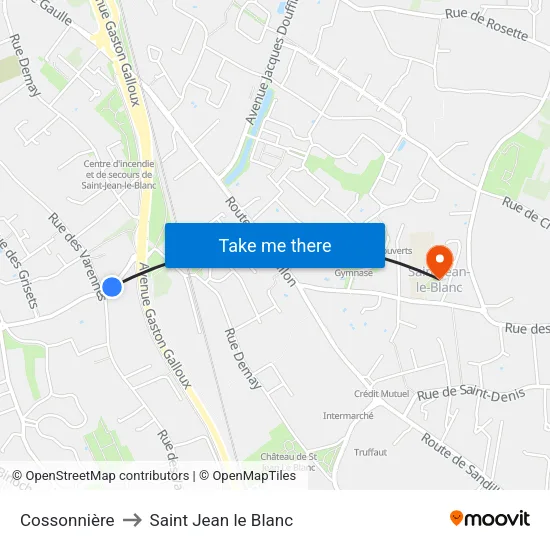 Cossonnière to Saint Jean le Blanc map