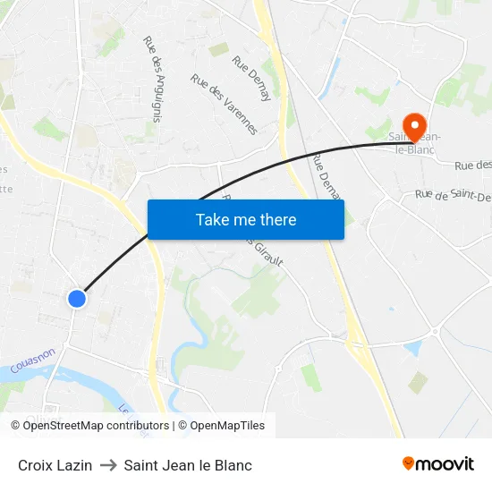 Croix Lazin to Saint Jean le Blanc map