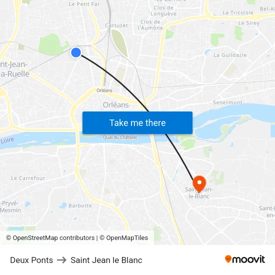 Deux Ponts to Saint Jean le Blanc map