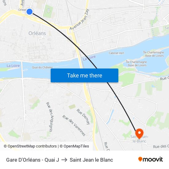 Gare D'Orléans - Quai J to Saint Jean le Blanc map