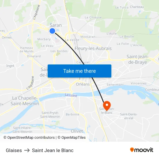 Glaises to Saint Jean le Blanc map