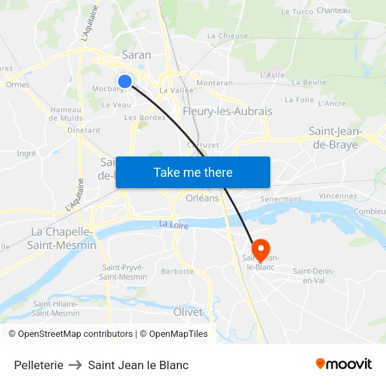 Pelleterie to Saint Jean le Blanc map