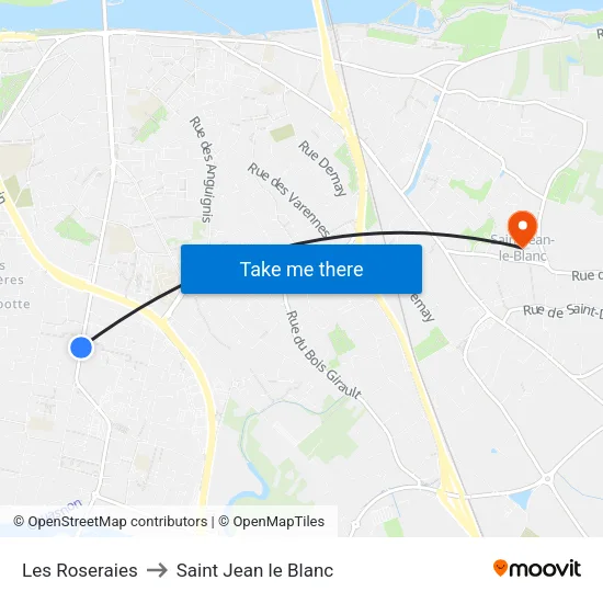 Les Roseraies to Saint Jean le Blanc map