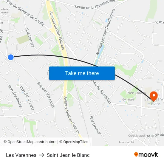 Les Varennes to Saint Jean le Blanc map