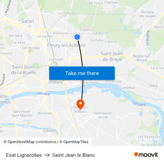 Esat Lignerolles to Saint Jean le Blanc map