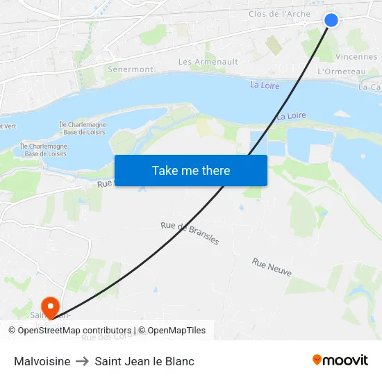 Malvoisine to Saint Jean le Blanc map