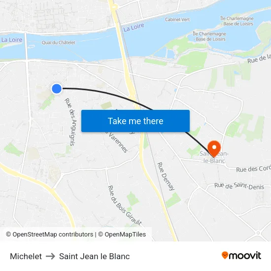 Michelet to Saint Jean le Blanc map