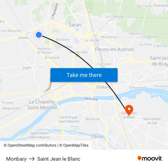 Monbary to Saint Jean le Blanc map