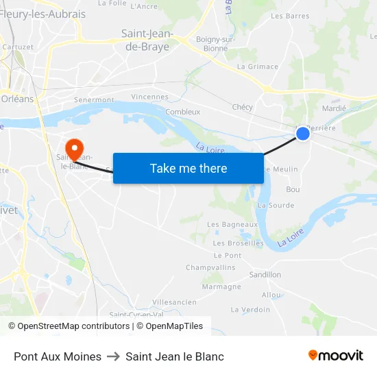 Pont Aux Moines to Saint Jean le Blanc map