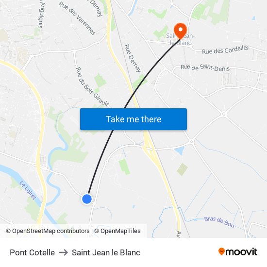 Pont Cotelle to Saint Jean le Blanc map