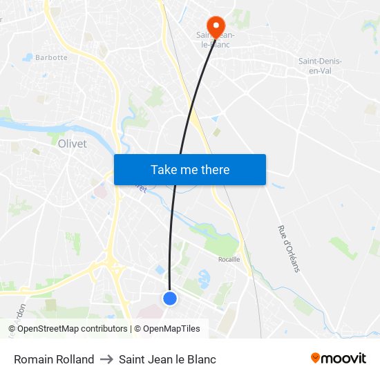 Romain Rolland to Saint Jean le Blanc map