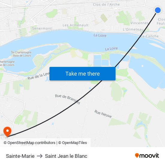 Sainte-Marie to Saint Jean le Blanc map