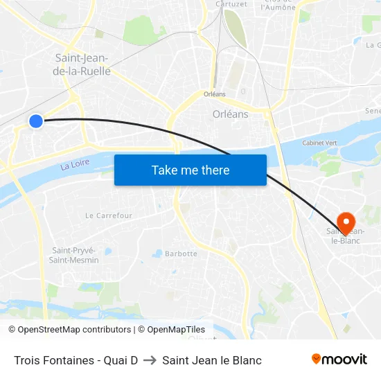 Trois Fontaines - Quai D to Saint Jean le Blanc map