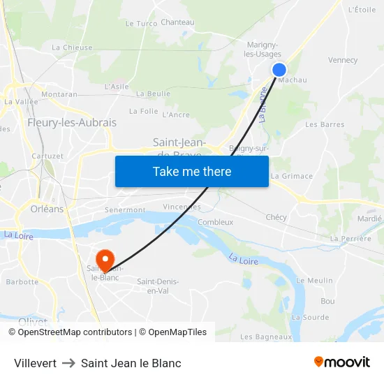 Villevert to Saint Jean le Blanc map