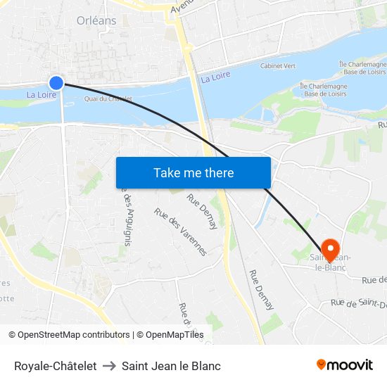 Royale-Châtelet to Saint Jean le Blanc map