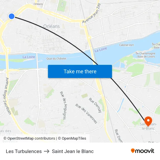 Les Turbulences to Saint Jean le Blanc map