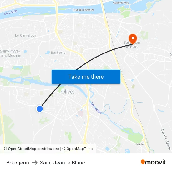 Bourgeon to Saint Jean le Blanc map