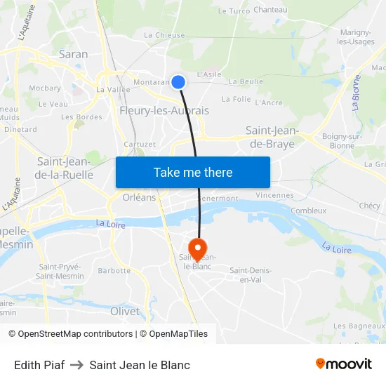 Edith Piaf to Saint Jean le Blanc map