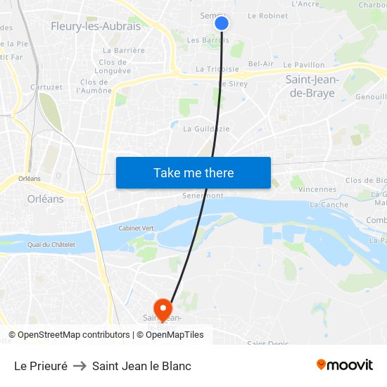Le Prieuré to Saint Jean le Blanc map