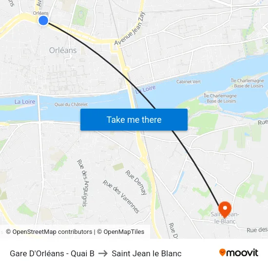 Gare D'Orléans - Quai B to Saint Jean le Blanc map