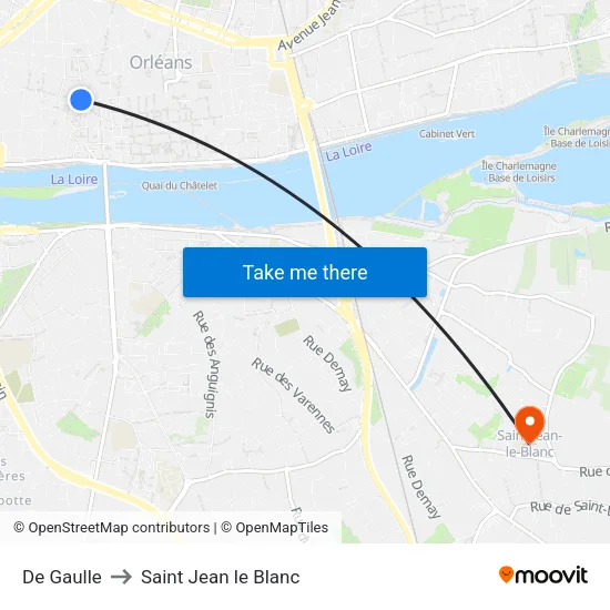 De Gaulle to Saint Jean le Blanc map