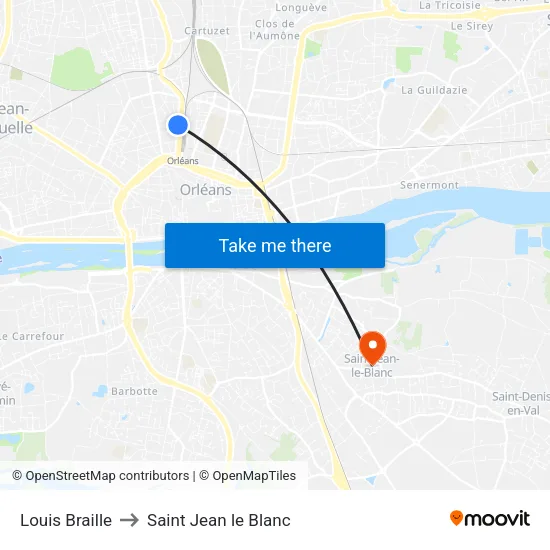 Louis Braille to Saint Jean le Blanc map