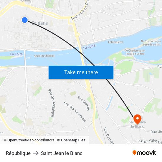 République to Saint Jean le Blanc map