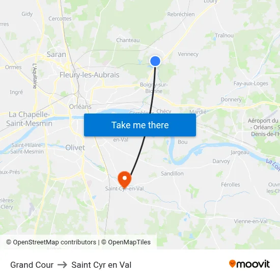 Grand Cour to Saint Cyr en Val map