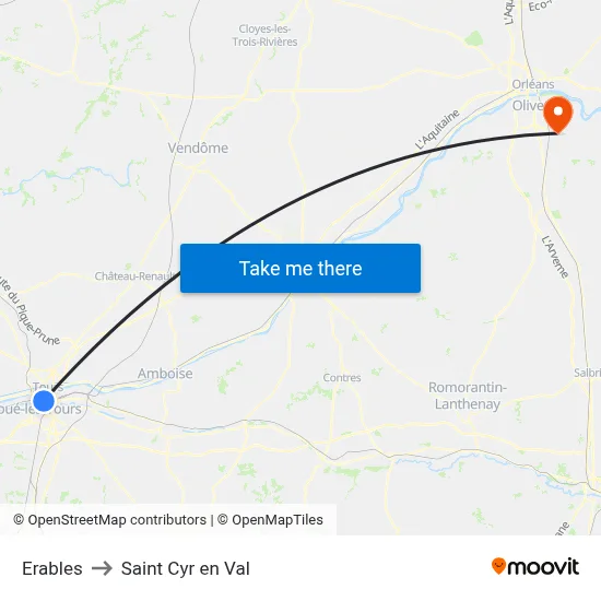 Erables to Saint Cyr en Val map