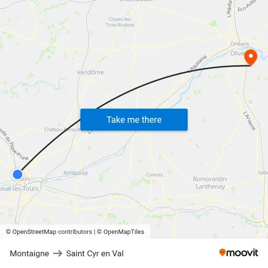 Montaigne to Saint Cyr en Val map
