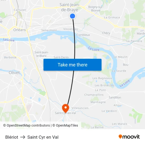 Blériot to Saint Cyr en Val map