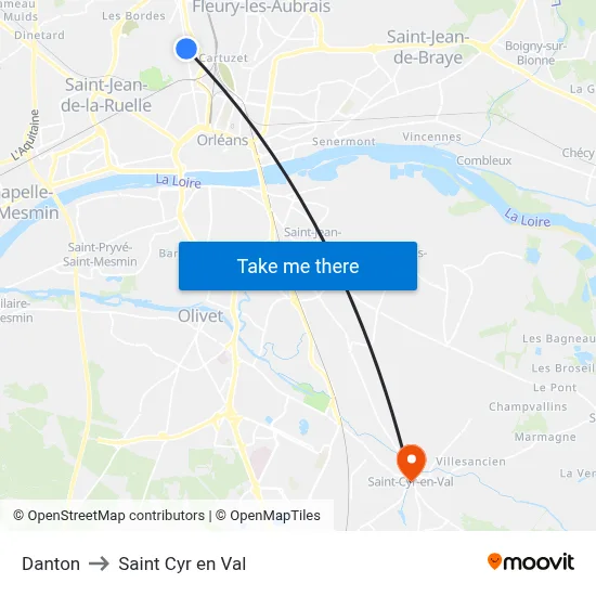 Danton to Saint Cyr en Val map