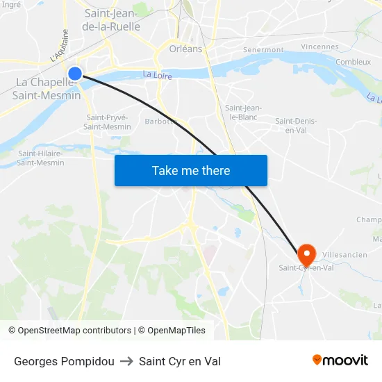 Georges Pompidou to Saint Cyr en Val map