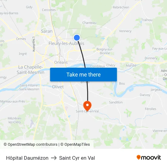 Hôpital Daumézon to Saint Cyr en Val map