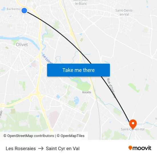 Les Roseraies to Saint Cyr en Val map